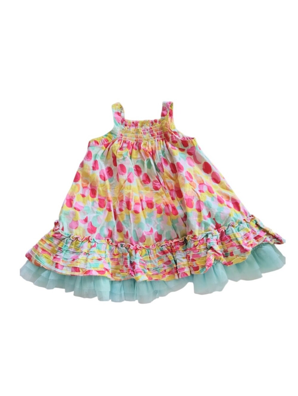 Cherokee Tulled Polka Dot Watercolor Aqua and Pink Ruffled Dress Size 24 Months